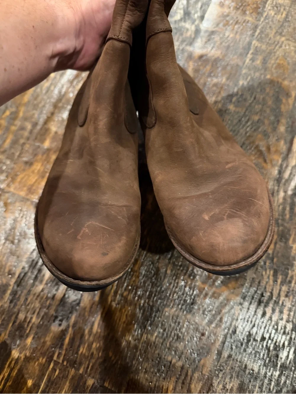 Rockport Women's Tall stacked heel stretch Brown Knee high leather Boots